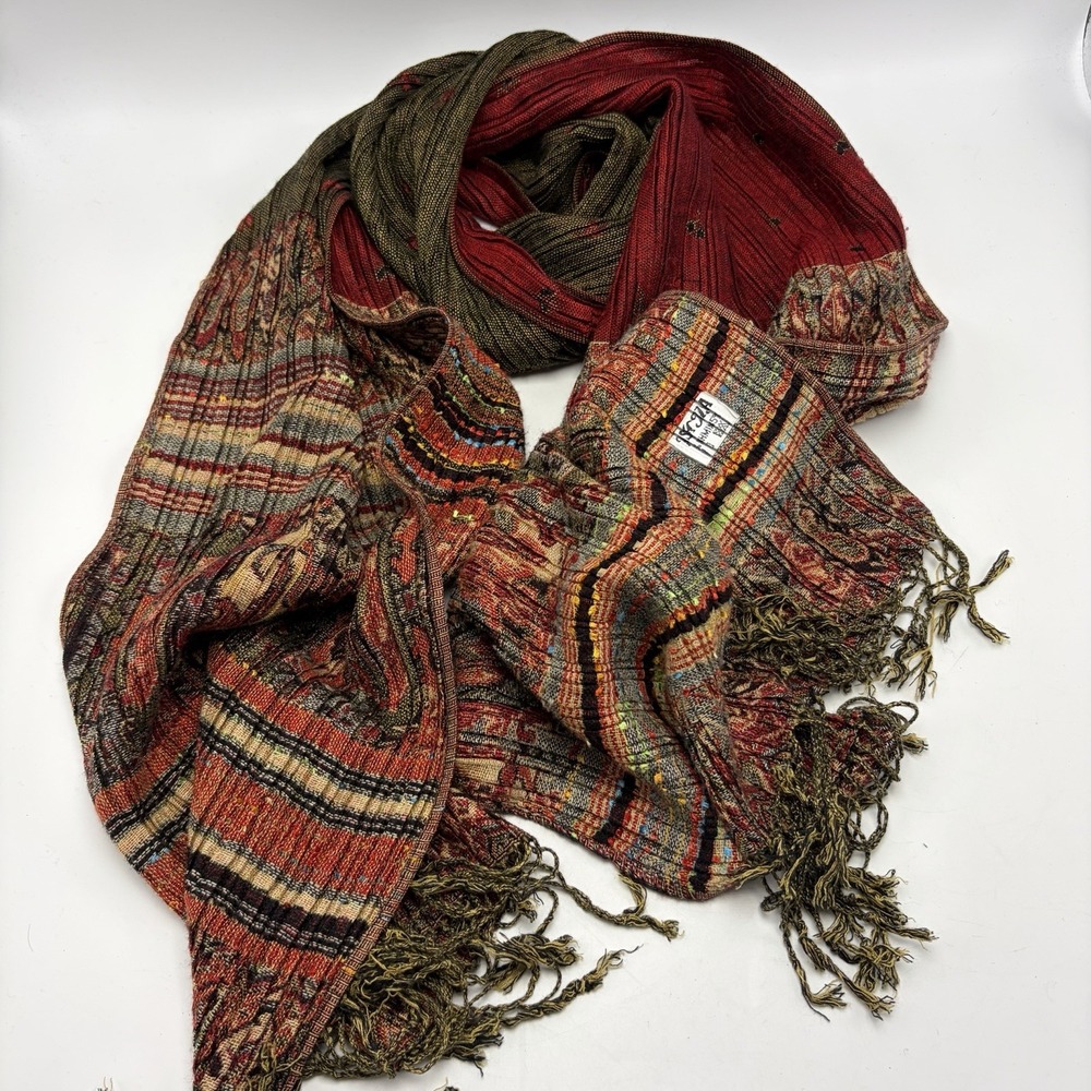 Pashmina Cashmere and Silk Scarf Shawl Wrap Length 74" Gold Fringe Reversible